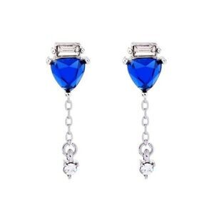 Blue Resin Rhinestone Crystal Vintage Silver Drop Dangle Statement Earrings